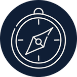 Simple illustration of a compass with cardinal directions, showing north and east.