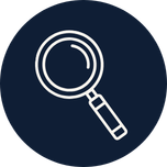Magnifying glass icon on a dark blue background