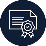 A document with a checkmark badge symbol, indicating certification or approval.