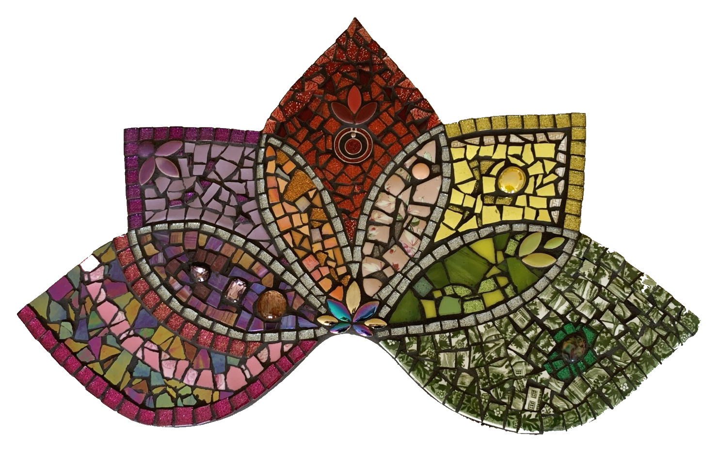 mosaic in the shape of a lotus flower in rainbow colours