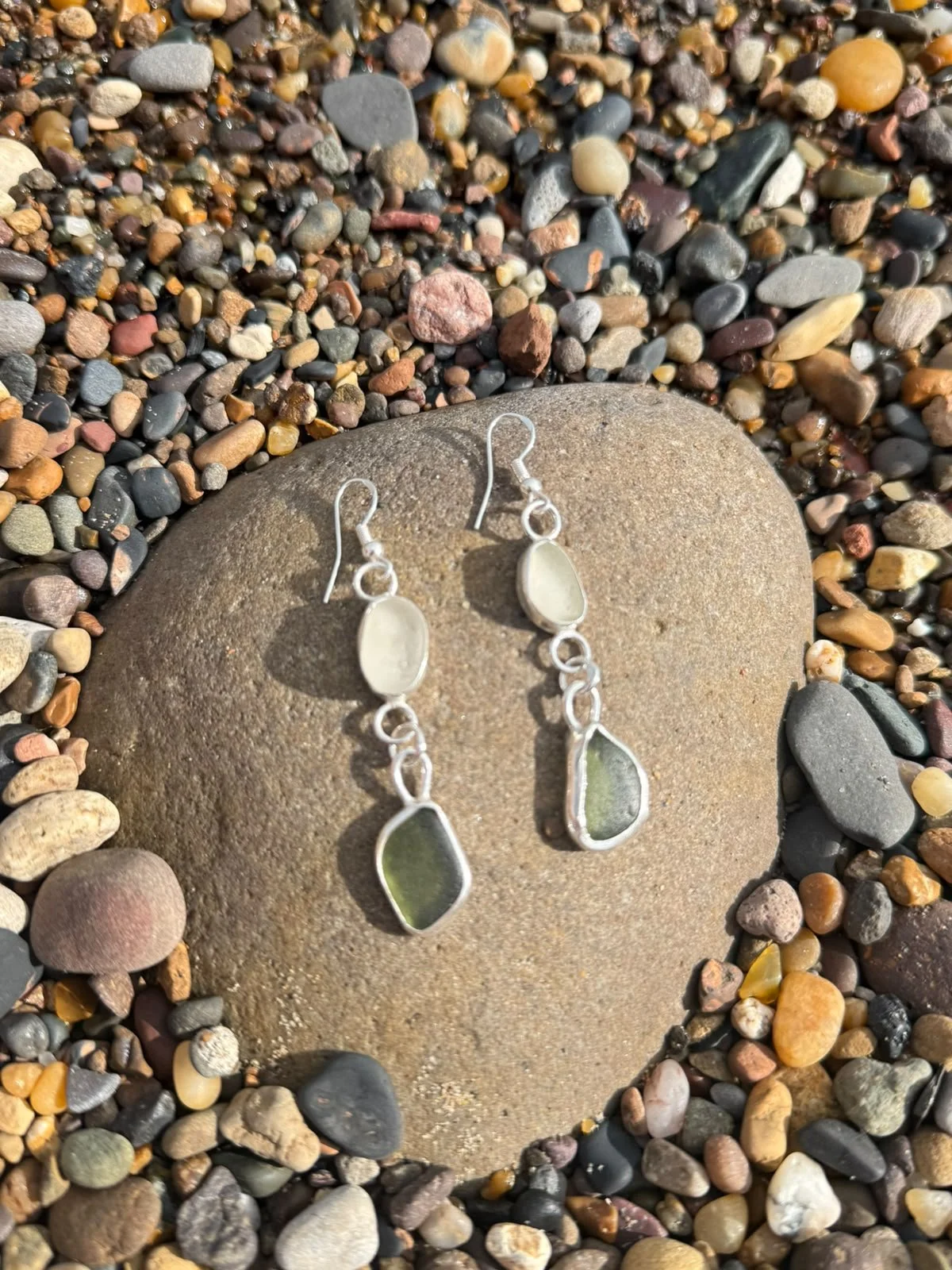 Green & white seaglass drop earrings