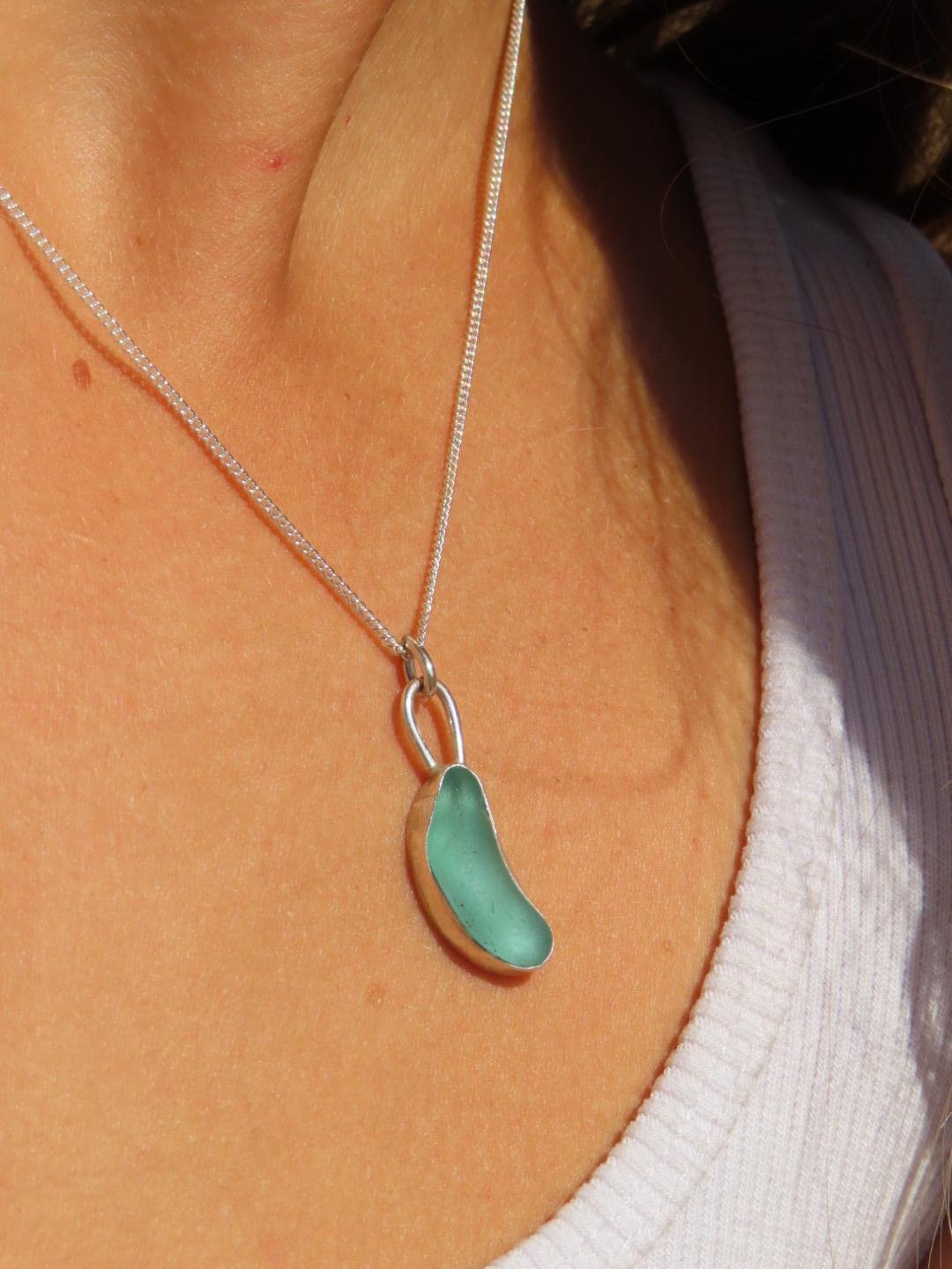 Iona blue Scottish sea glass necklace