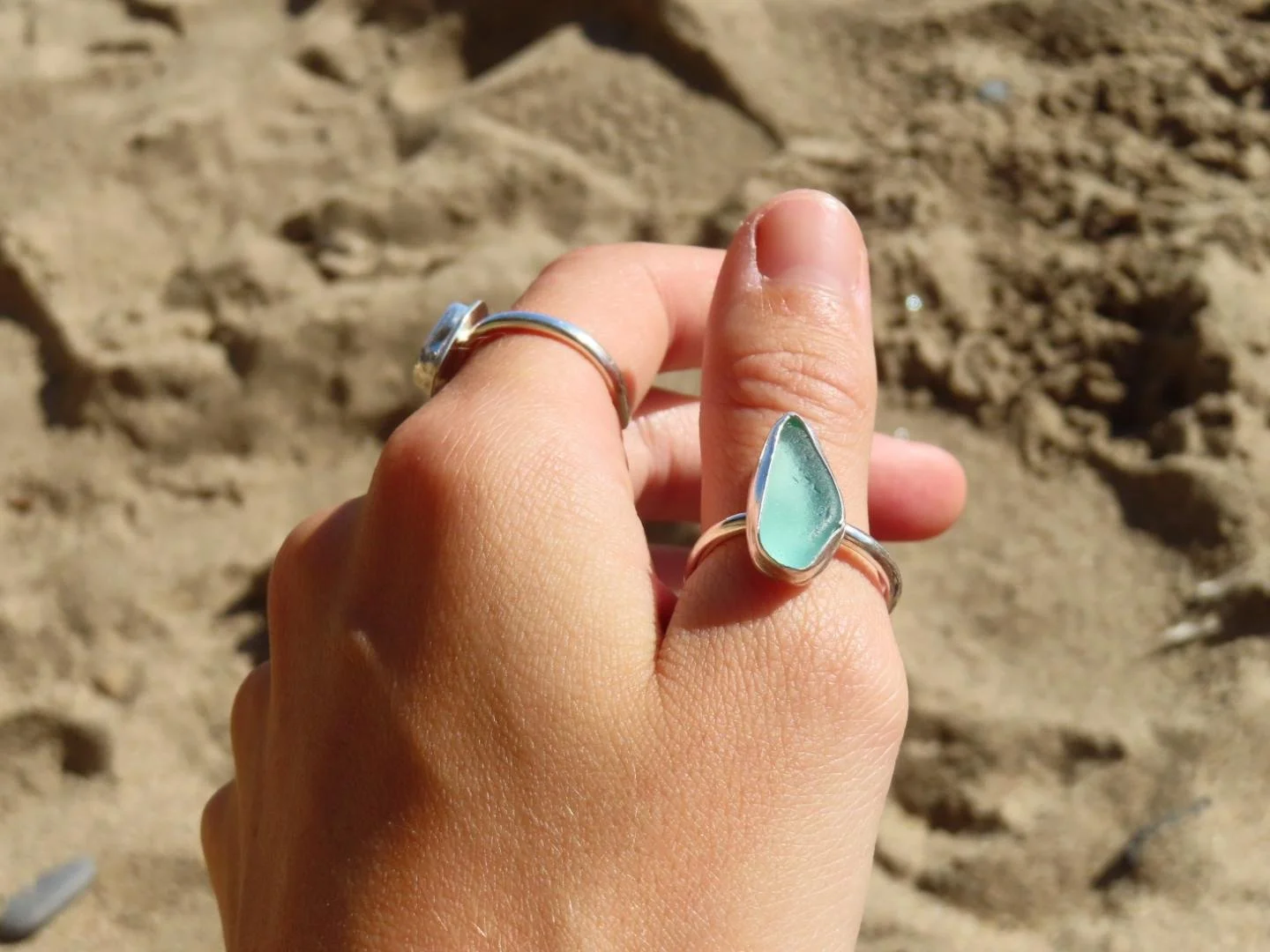 Harris blue Scottish sea glass ring