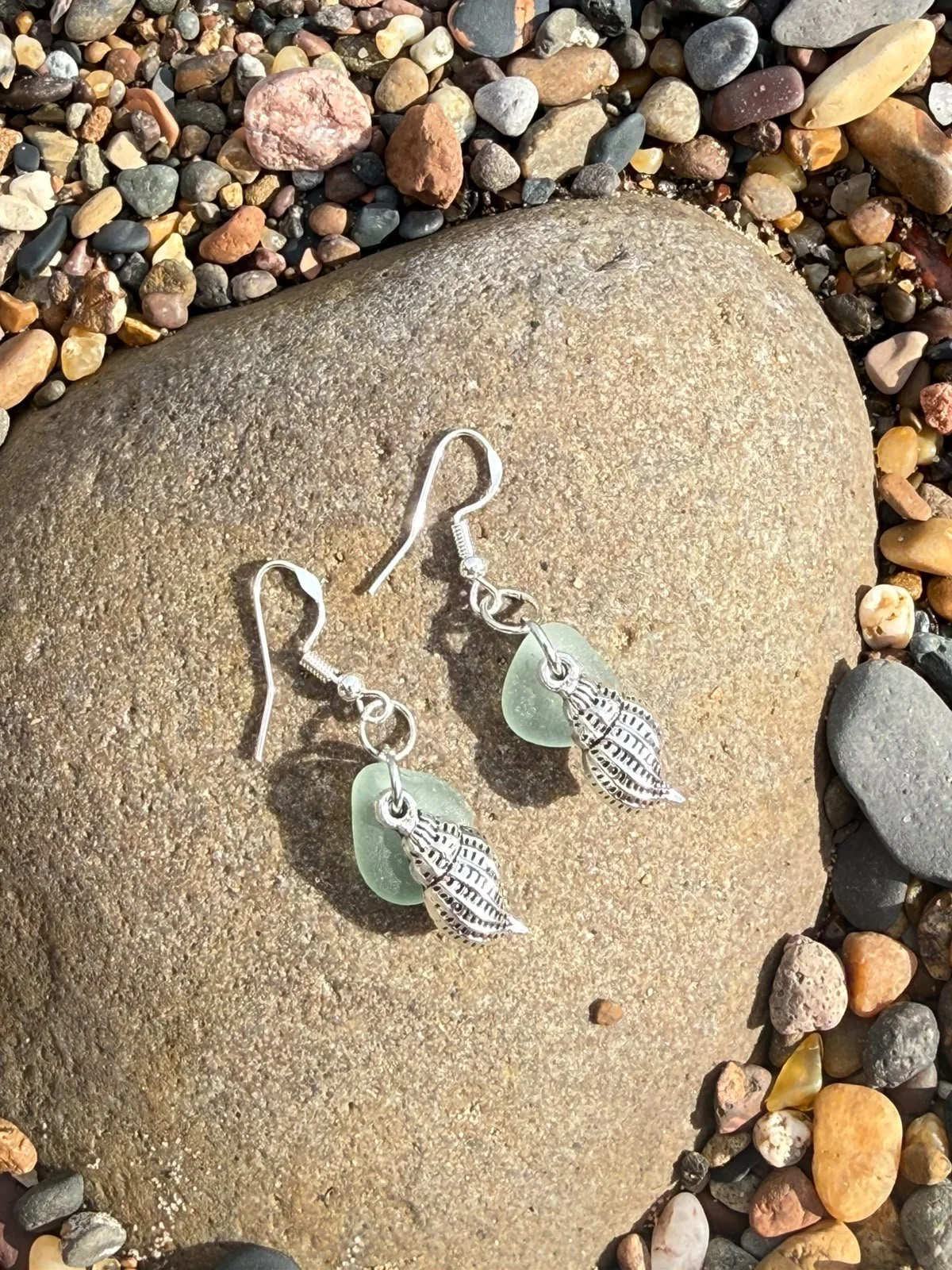 seafoam blue and silver shell earrings