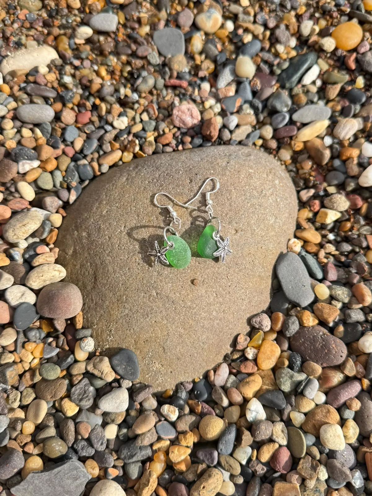 Sliver starfish and green seaglass earrings
