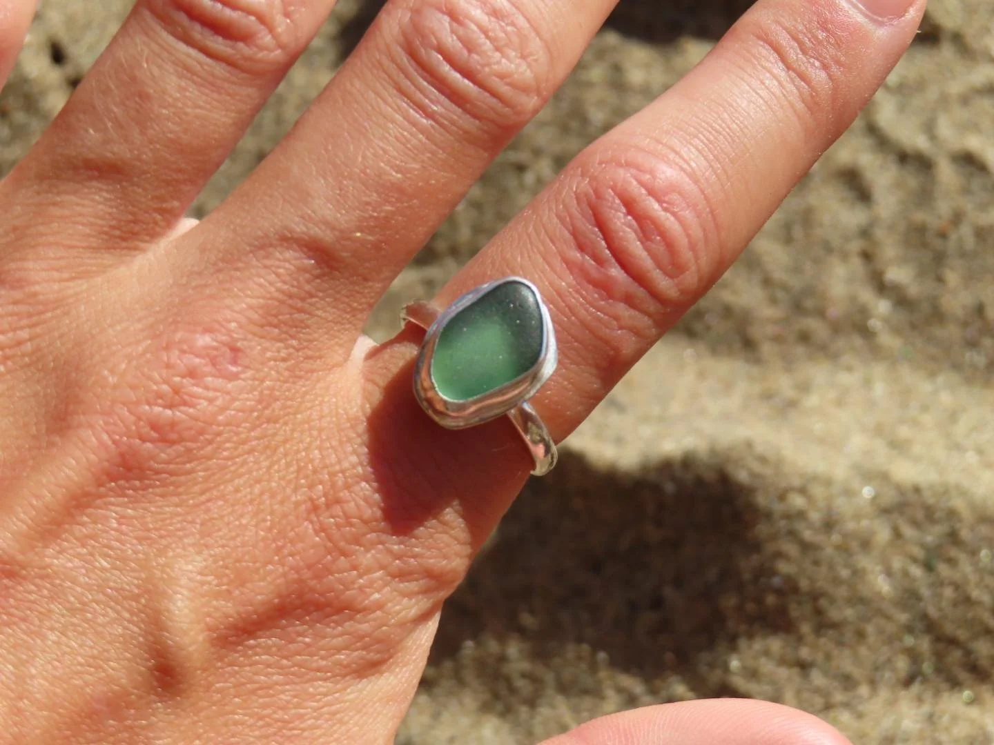 Highland green adjustable seaglass ring