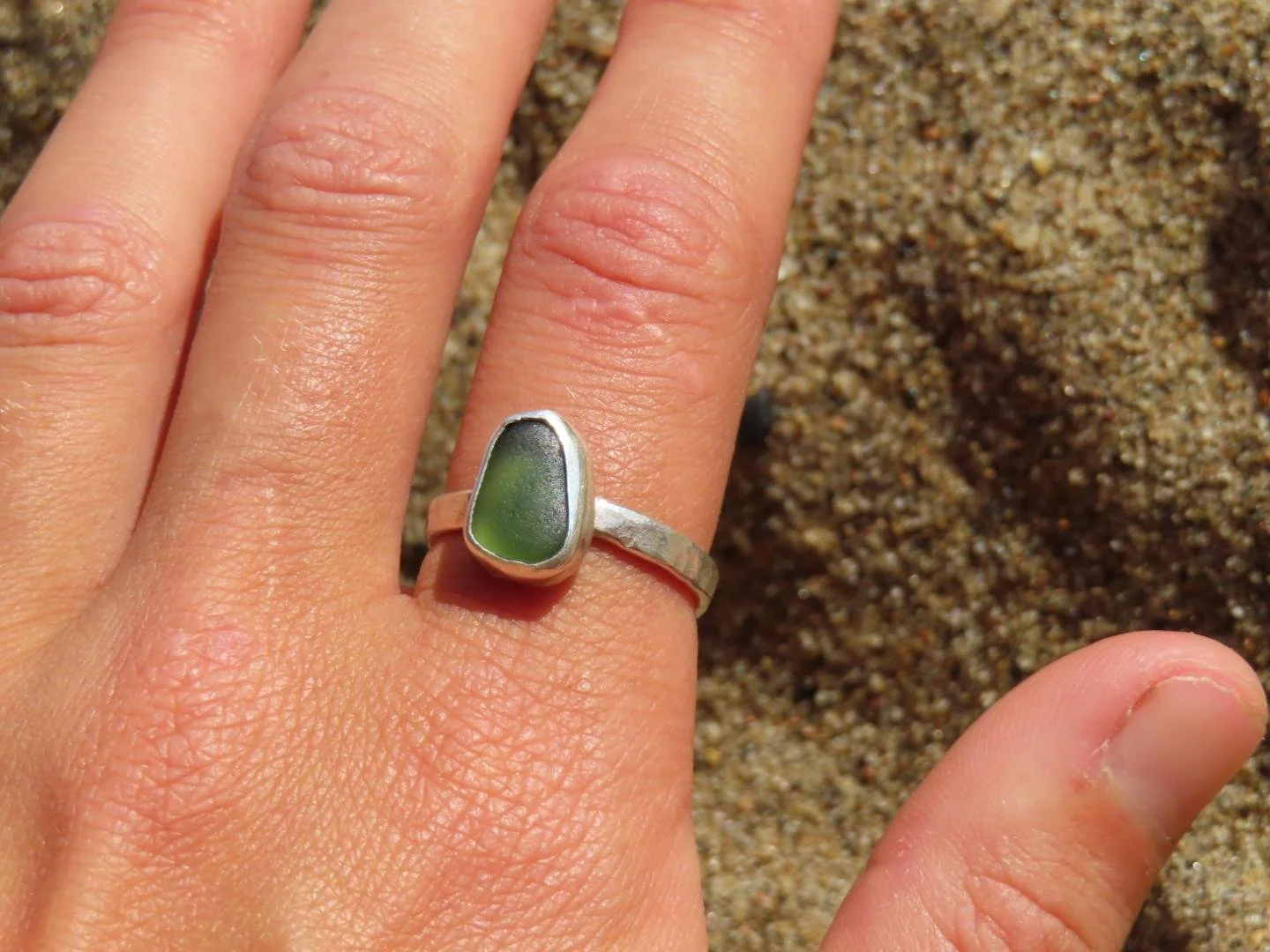 Highland green Scottish seaglass ring