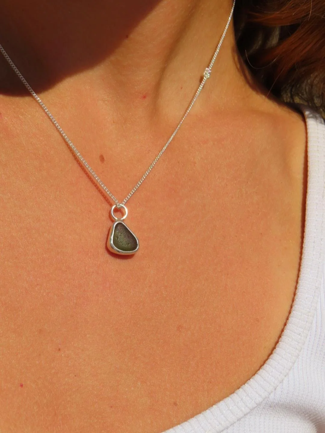 Green dainty Scottish sea glass necklace