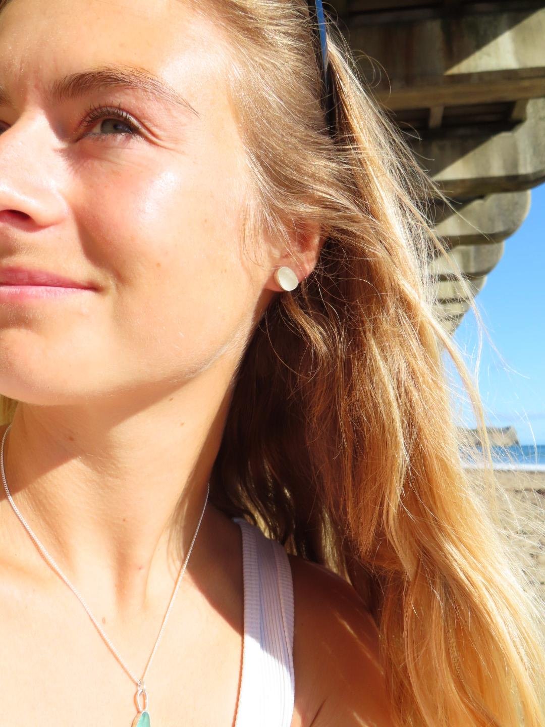 white Scottish sea glass stud earrings