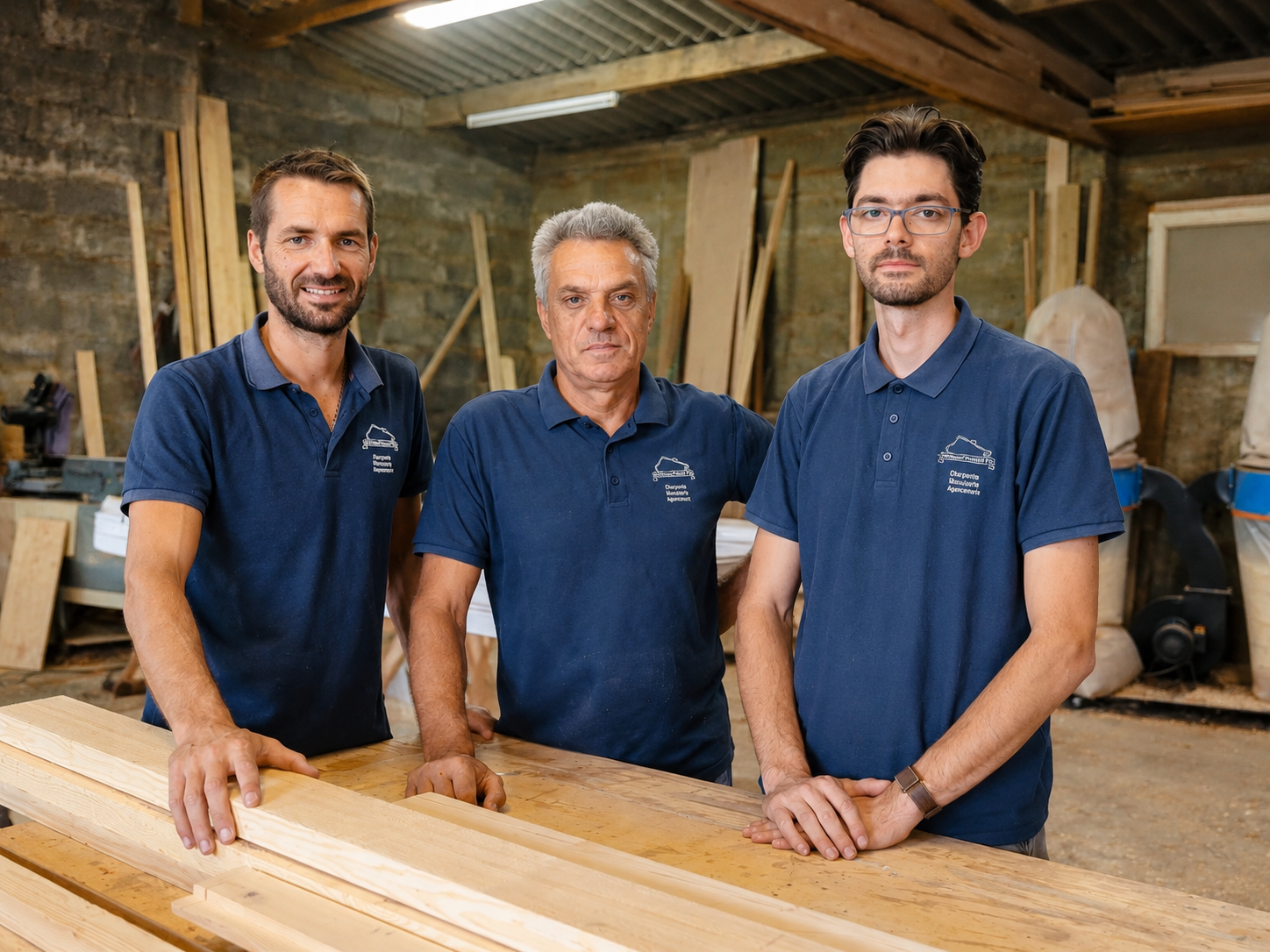 L'équipe Penchaud Fils, entreprise familiale de couverture, menuiserie et agencement à Saint-Émilion.