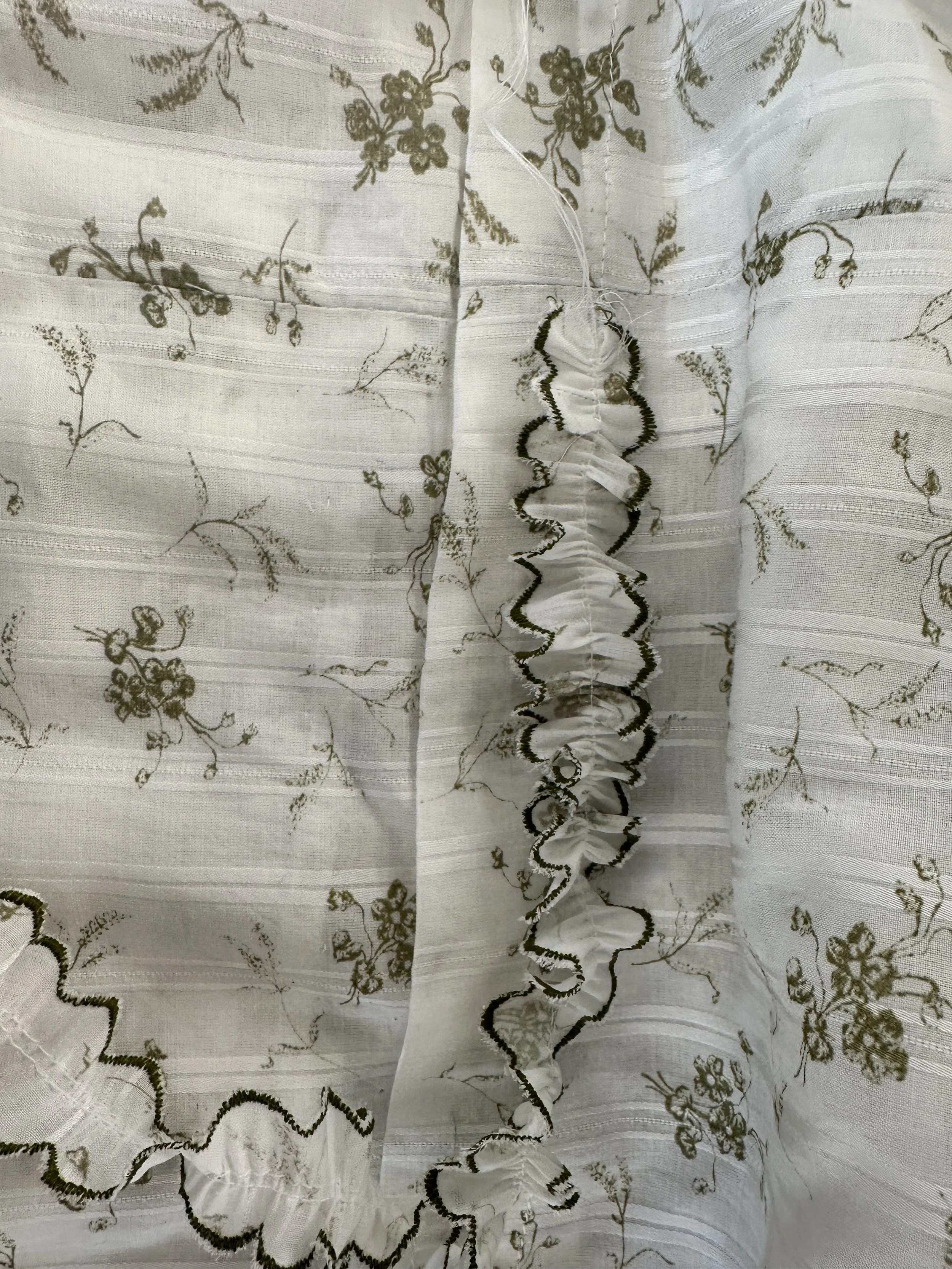 created scallop fashion fabric trim and attaching it to one of the grotucks