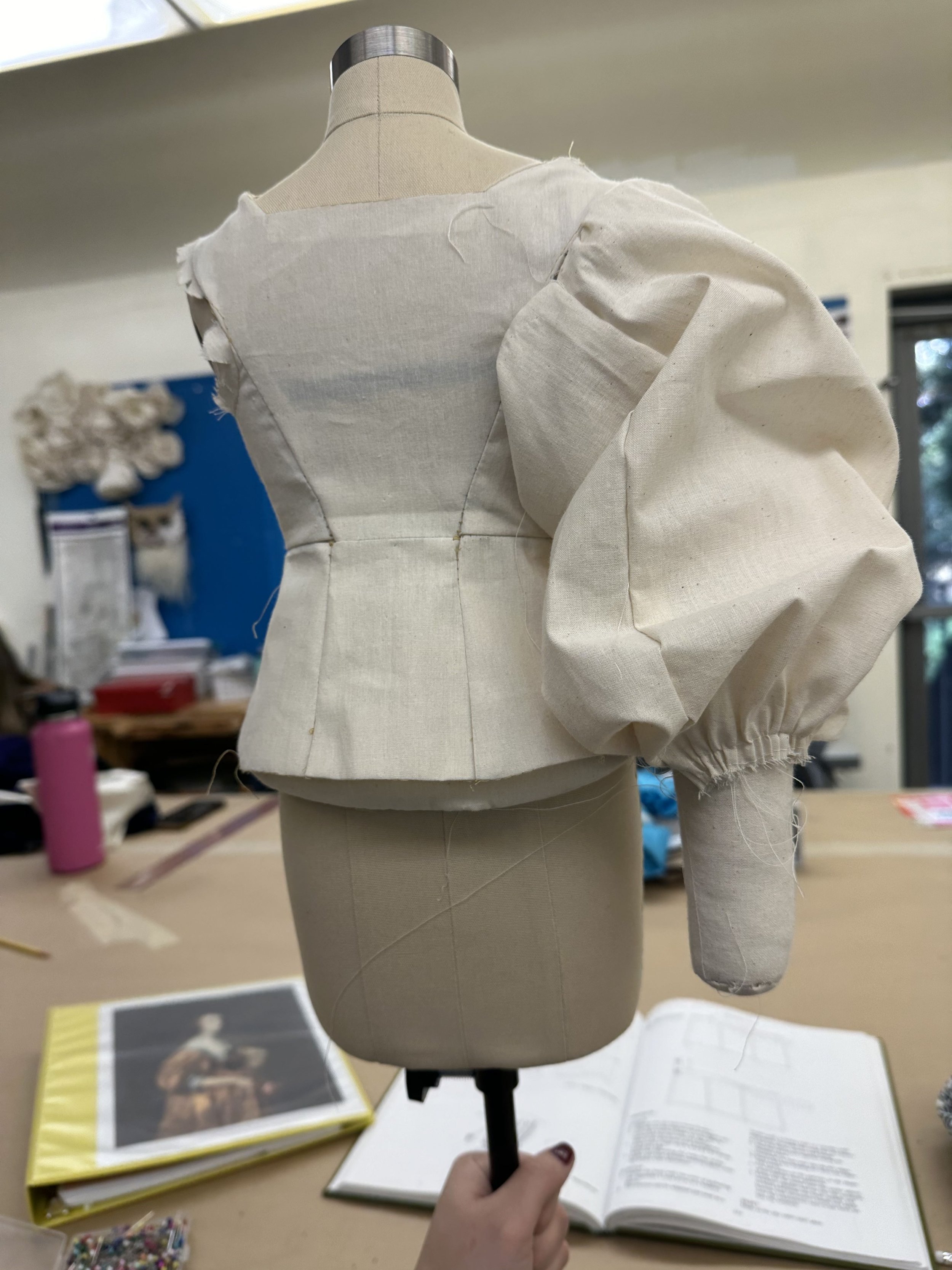 muslin mockup working through pattern and sleeve