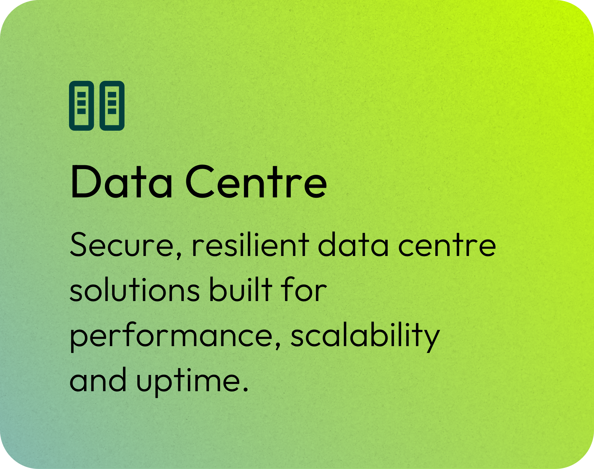 A section of a presentation slide about data centers with a green gradient background and an icon of two server racks.