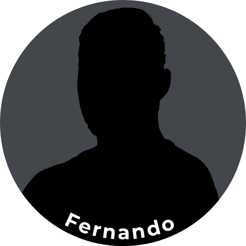 Silhouette of a person named Fernando with short hair and a round face on a dark background.