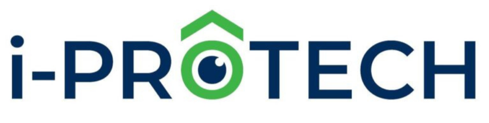 Logo for i-PROTECH with the word 'i-PROTECH' and a graphic of a house roof and a camera lens integrated into the design.