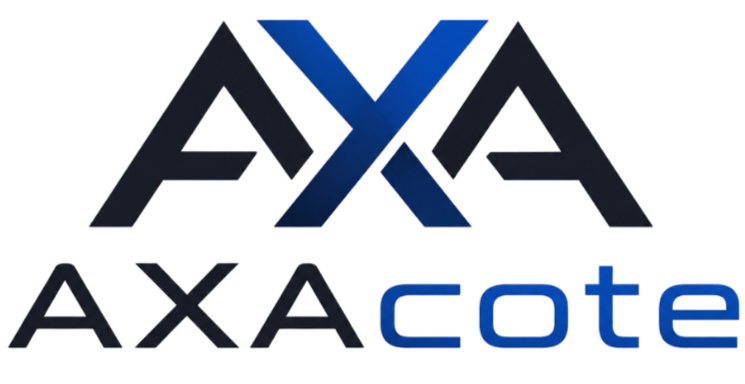 Logo with the words 'AXA' and 'AXA cite' in dark and blue colors.