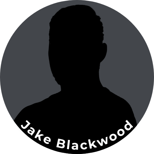 Silhouette of a person's head and shoulders with the name 'Jake Blackwood' in white text at the bottom.