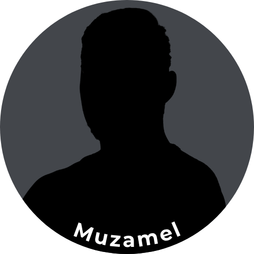 Silhouette of a person with short hair, with the name 'Muzamel' written at the bottom.