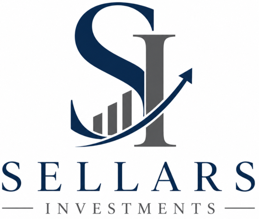 Logo for Sellars Investments featuring a stylized letter 'S' and 'I' with upward trending arrow and bar graph.