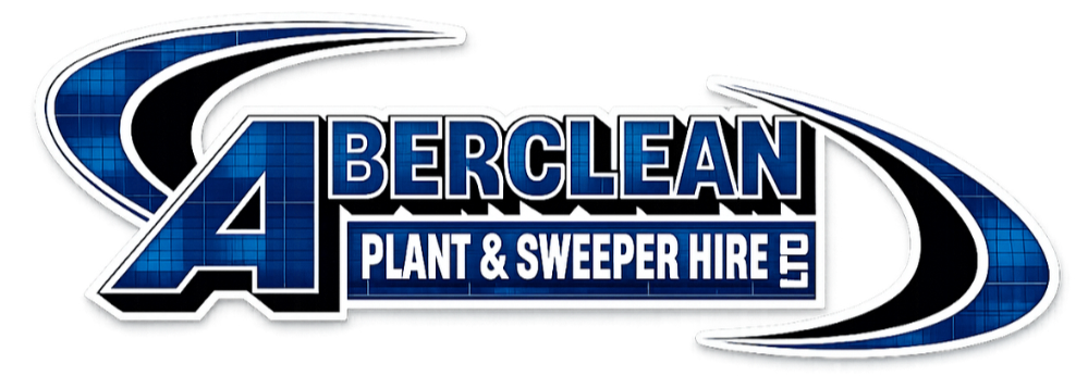 Logo for Aberclean Plant & Sweeper Hire Ltd, featuring a stylized highway design with the company name and services.