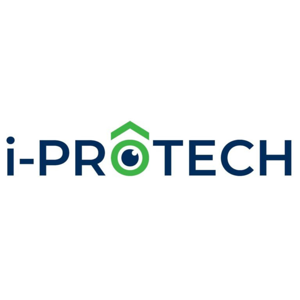 Logo for i-ProTech, featuring a stylized eye with a house roof above it, in green and blue colors.