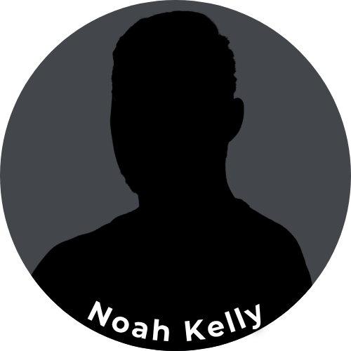 Silhouette of a person's head and shoulders with the name 'Noah Kelly' at the bottom.