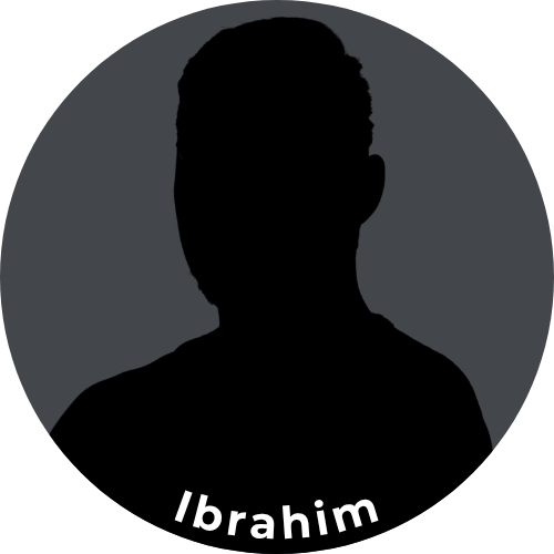 Silhouette of a person with short hair, with the name Ibrahim written at the bottom.
