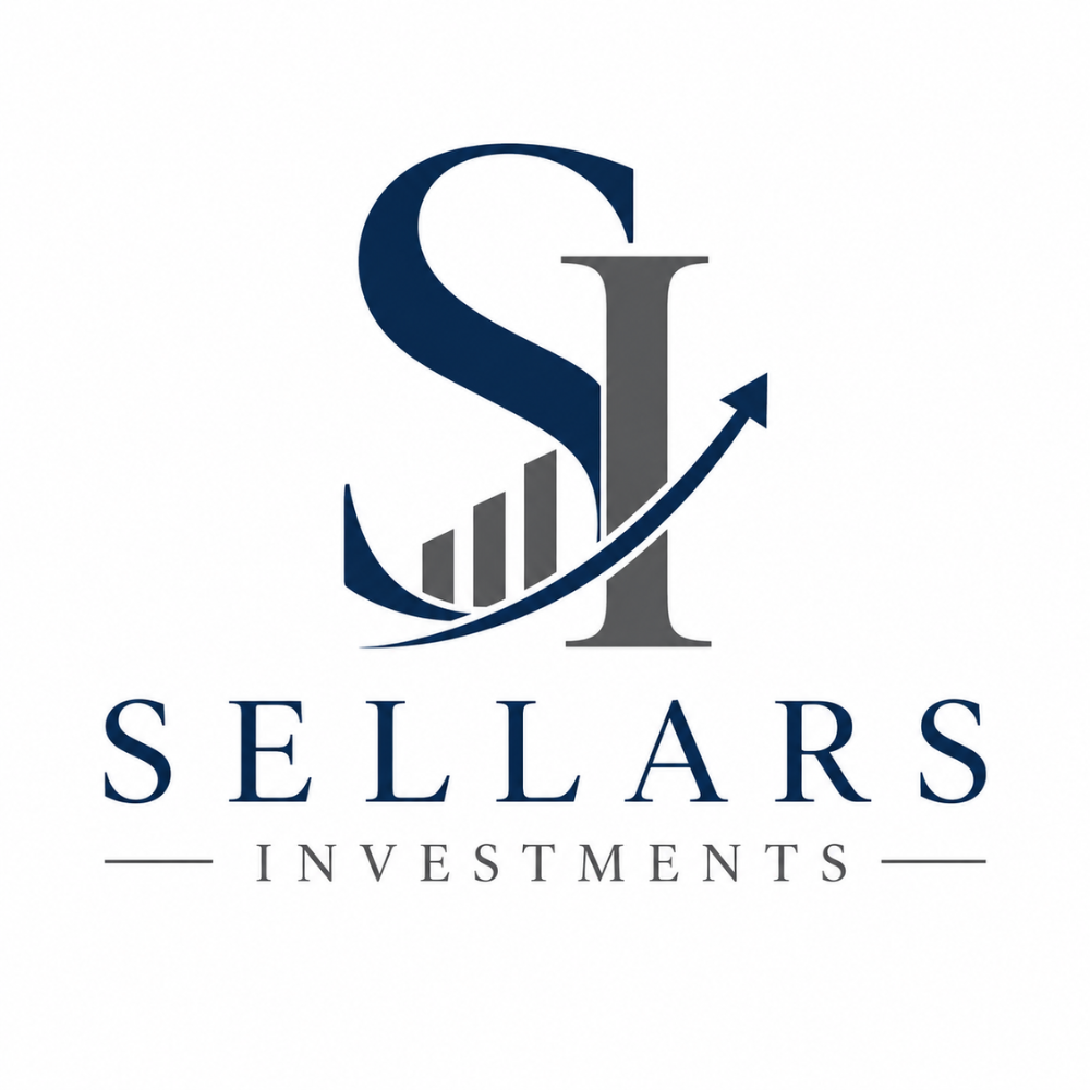 A logo for Sellars Investments featuring a large 'S' and 'I' intertwined, with a bar chart and upward arrow within the design, and the company name below.