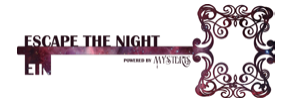Logo with ornate design and text saying 'Escape the Night' and 'Powered by Mystudios'