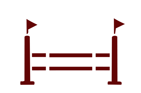 Illustration of a hurdle race with two red flags and three horizontal bars.