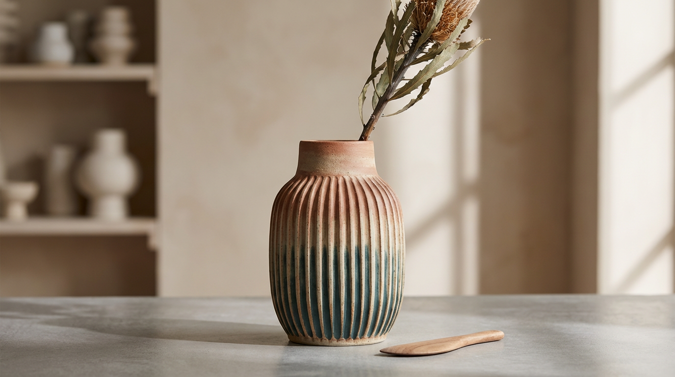 Ribbed Ceramic Vase