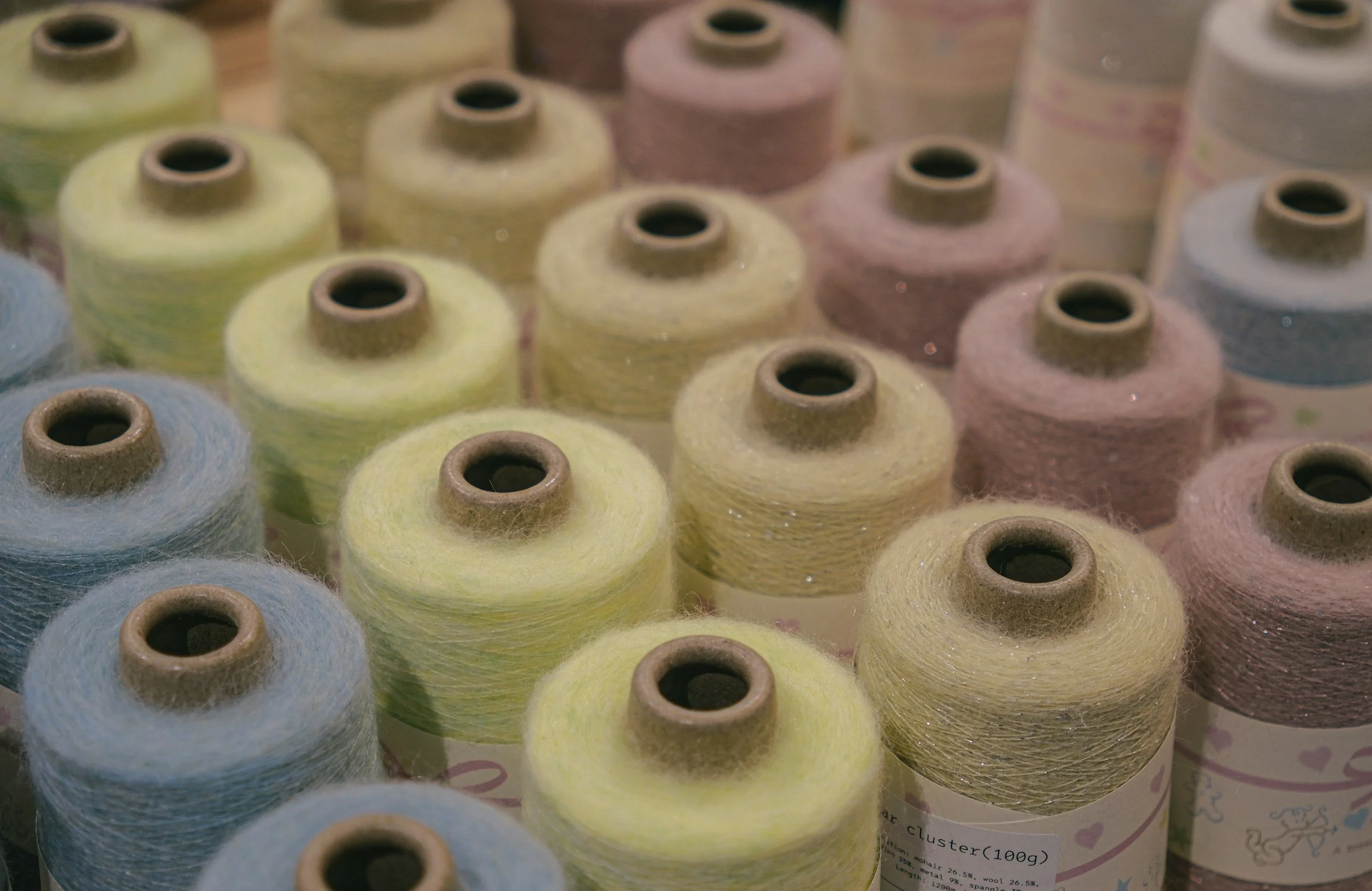 pastel coloured sewing threads