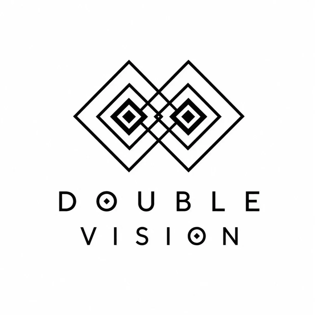 Black and white geometric logo with two overlapping diamonds and the words "Double Vision" below.