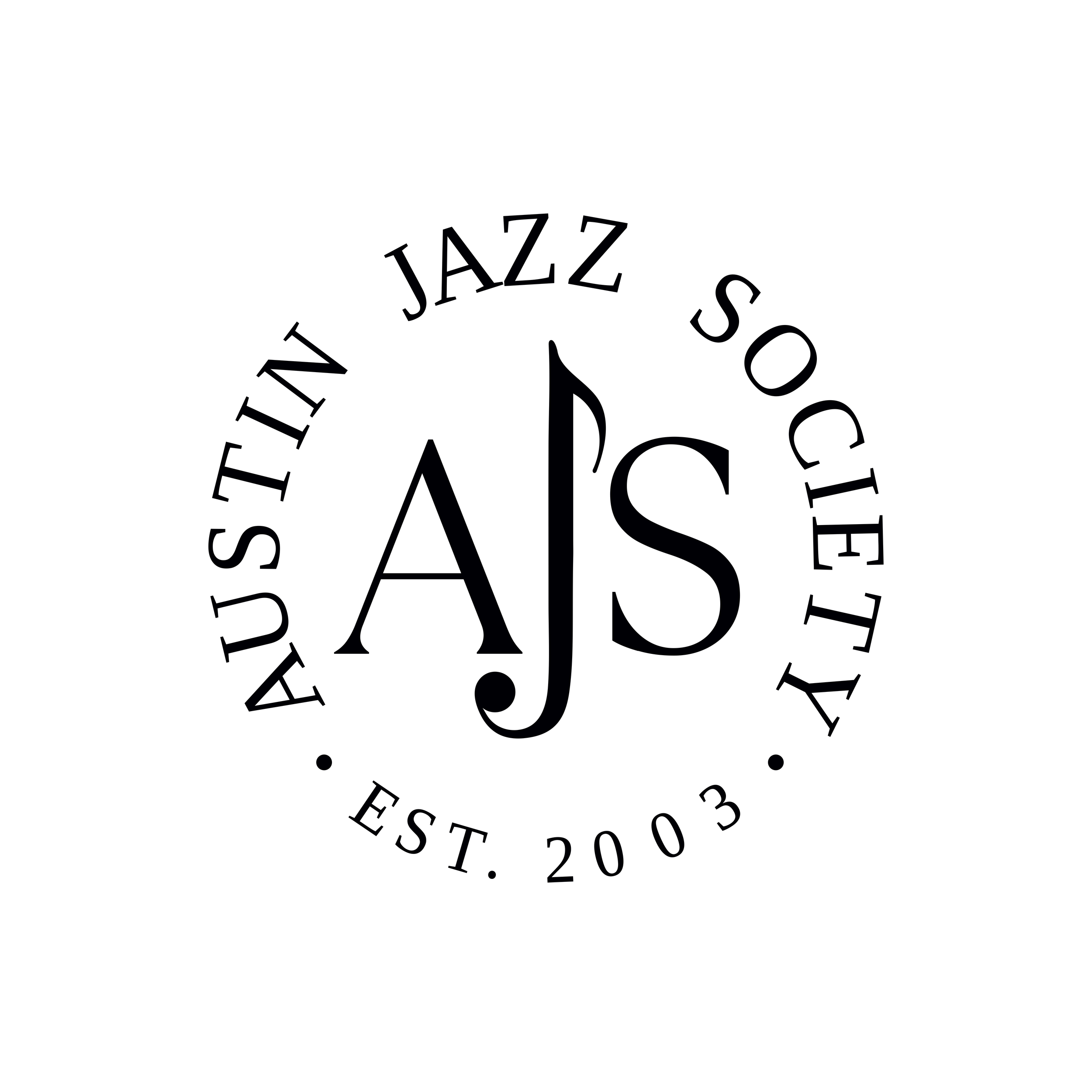 Black text arranged in a circular pattern on a white background, with the word 'JAZZ' in the center.