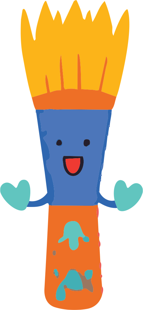 Cartoon depiction of a happy fire torch character with a blue face, orange body, and yellow flames on top, smiling with arms extended.