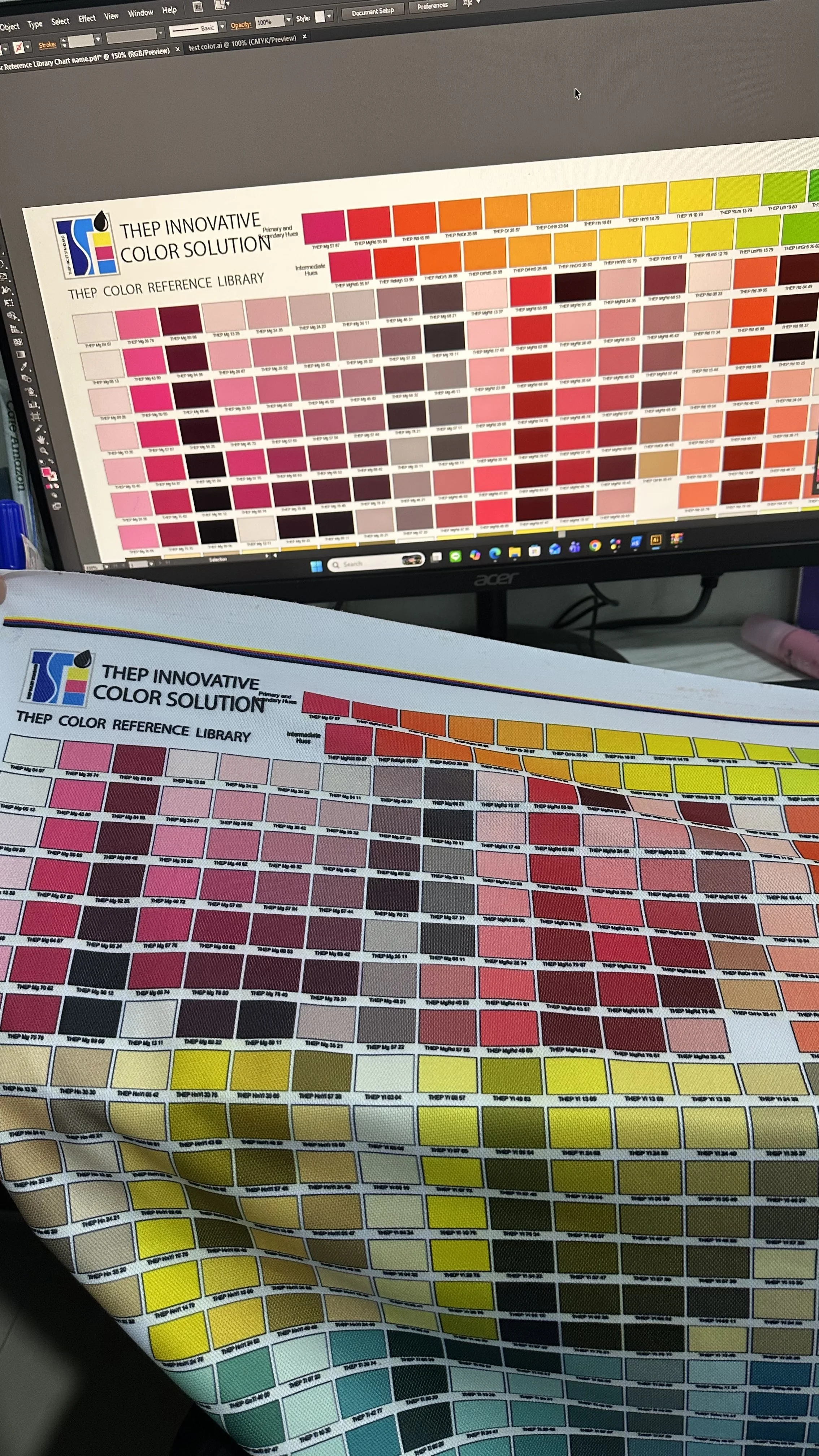 Color reference charts with various shades organized by hue, including primary, secondary, and tertiary colors.
