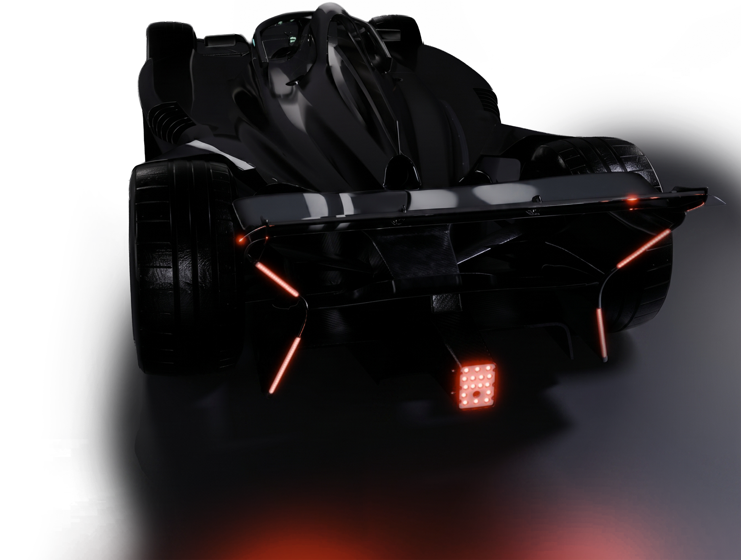A sleek, futuristic black Formula E GEN4 race car with illuminated red and pink accents, set against a dark background.