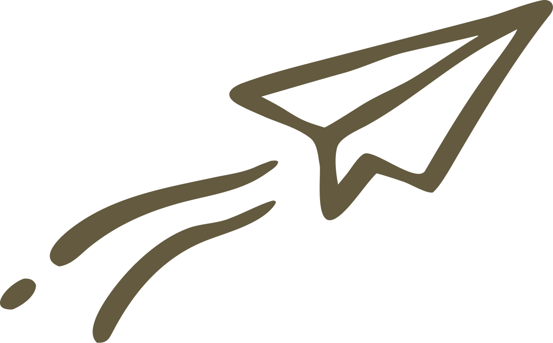 Simple line drawing of a paper airplane with a trail behind it.
