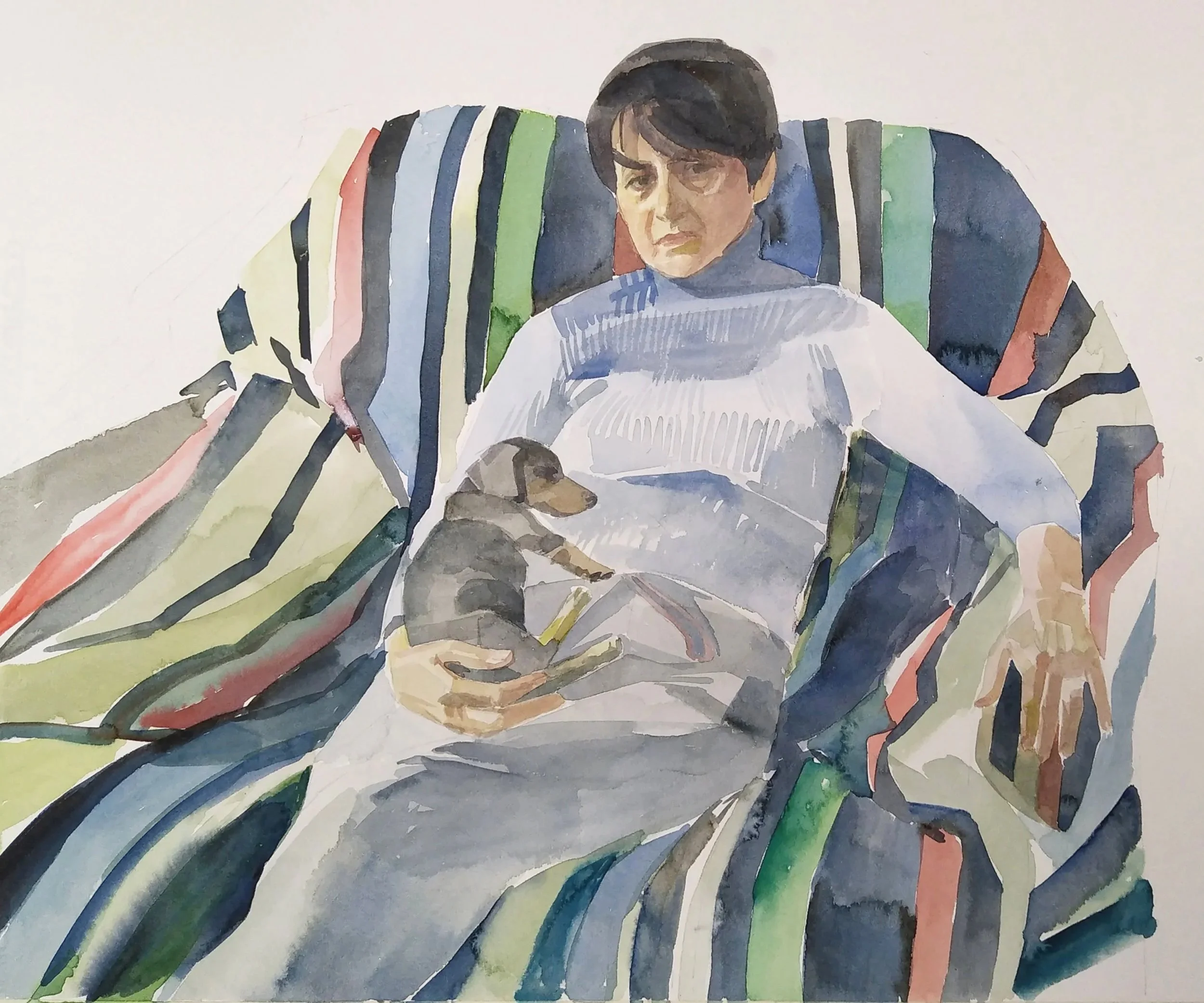 𝘔𝘰𝘵𝘩𝘦𝘳 𝘸𝘪𝘵𝘩 𝘚𝘦𝘯𝘬𝘢, watercolour on paper, 39 × 48 cm