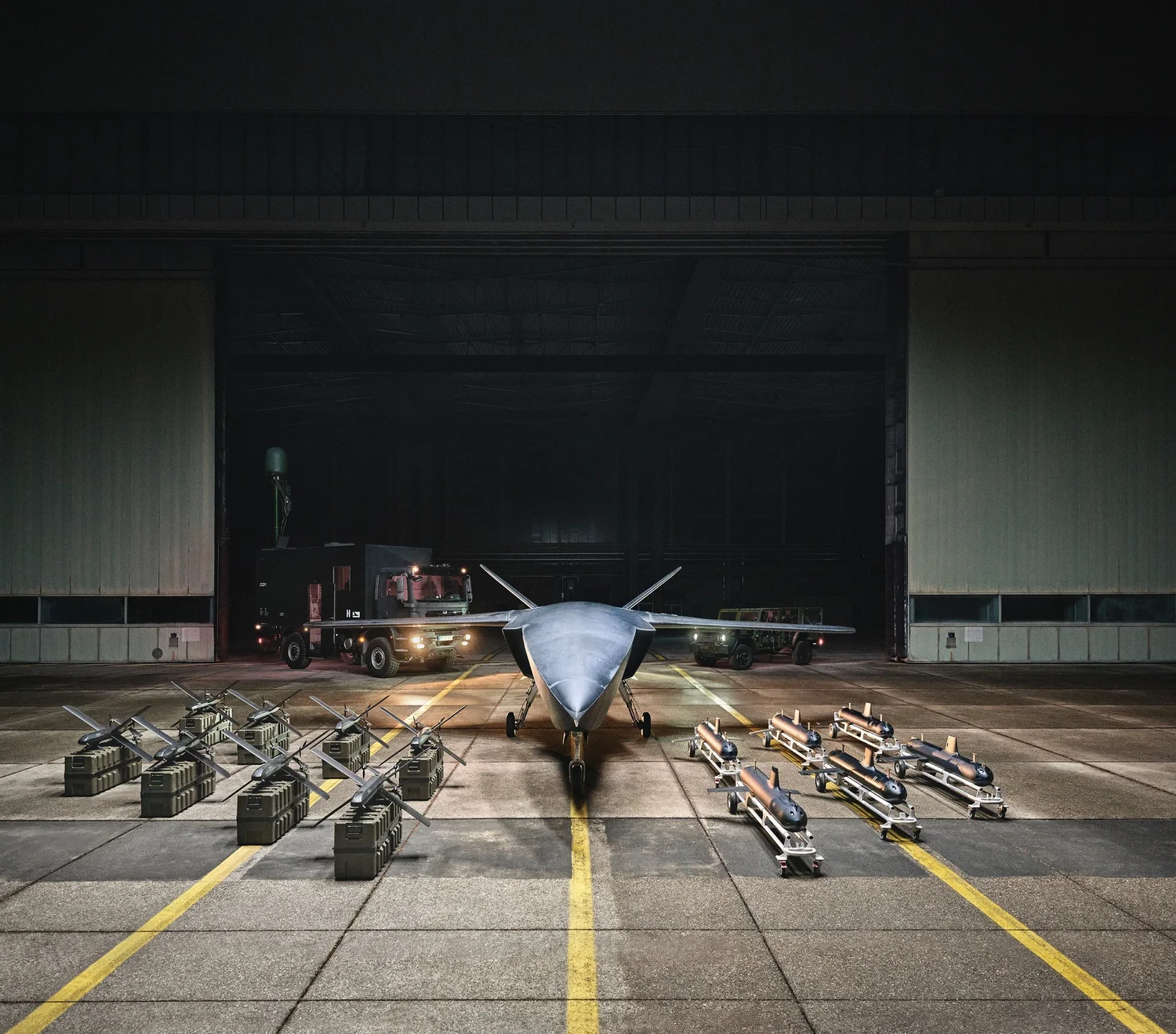 Helsing We Got This, Flugzeug in einer Halle