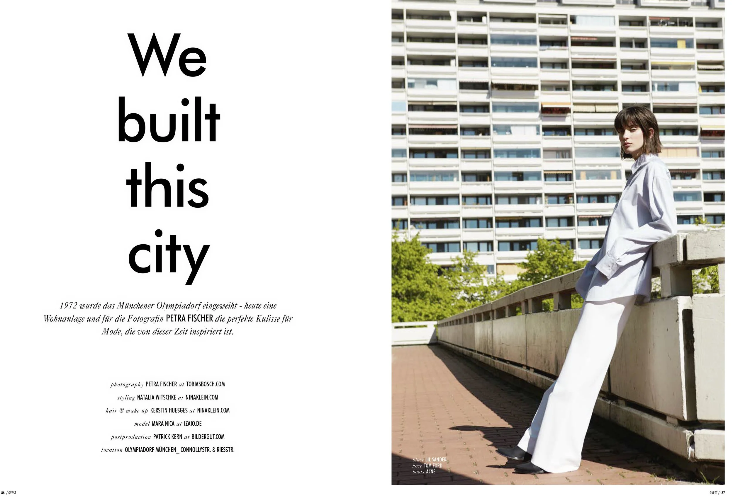 Schwarz-Weiß-Porträt einer Frau mit Bob und Rucksack im Sonnenlicht, We Built This City für Qvest Magazine – Retusche Bildergut.
