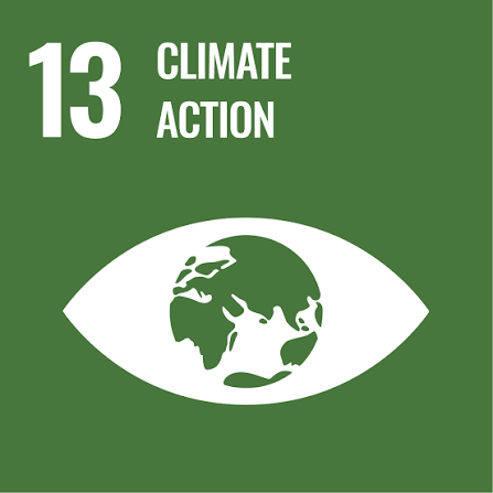 Green background poster with the number 13, the words Climate Action, and an icon of Earth inside an eye.