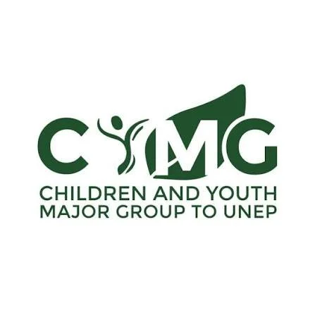 Logo for CSMG Children and Youth Major Group to UNEP, featuring stylized green text and a leaf motif.