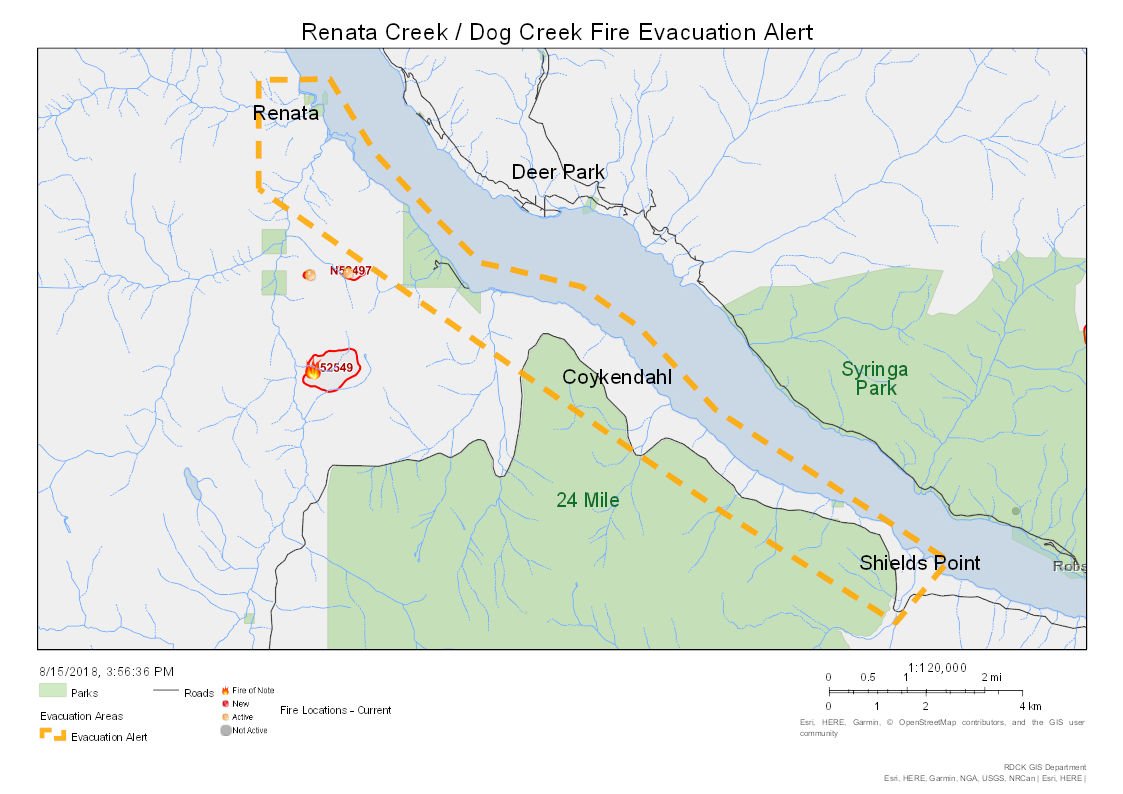Evacuation Alert for area south of Renata to include Shields
