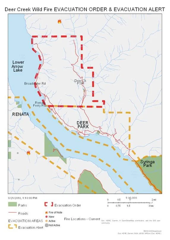 CORRECTION TO LOCATION OF RECEPTION CENTRE: Evacuation ORDER issued for properties north of Deer Creek wildfire