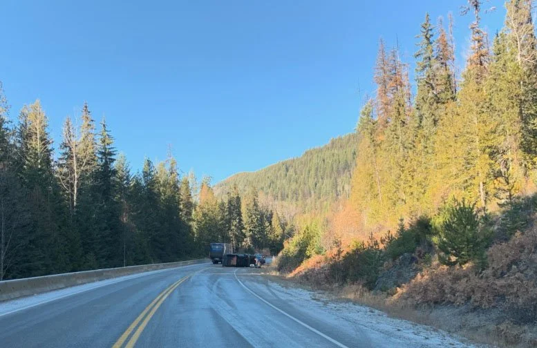 Roads can be slick on higher elevation highways