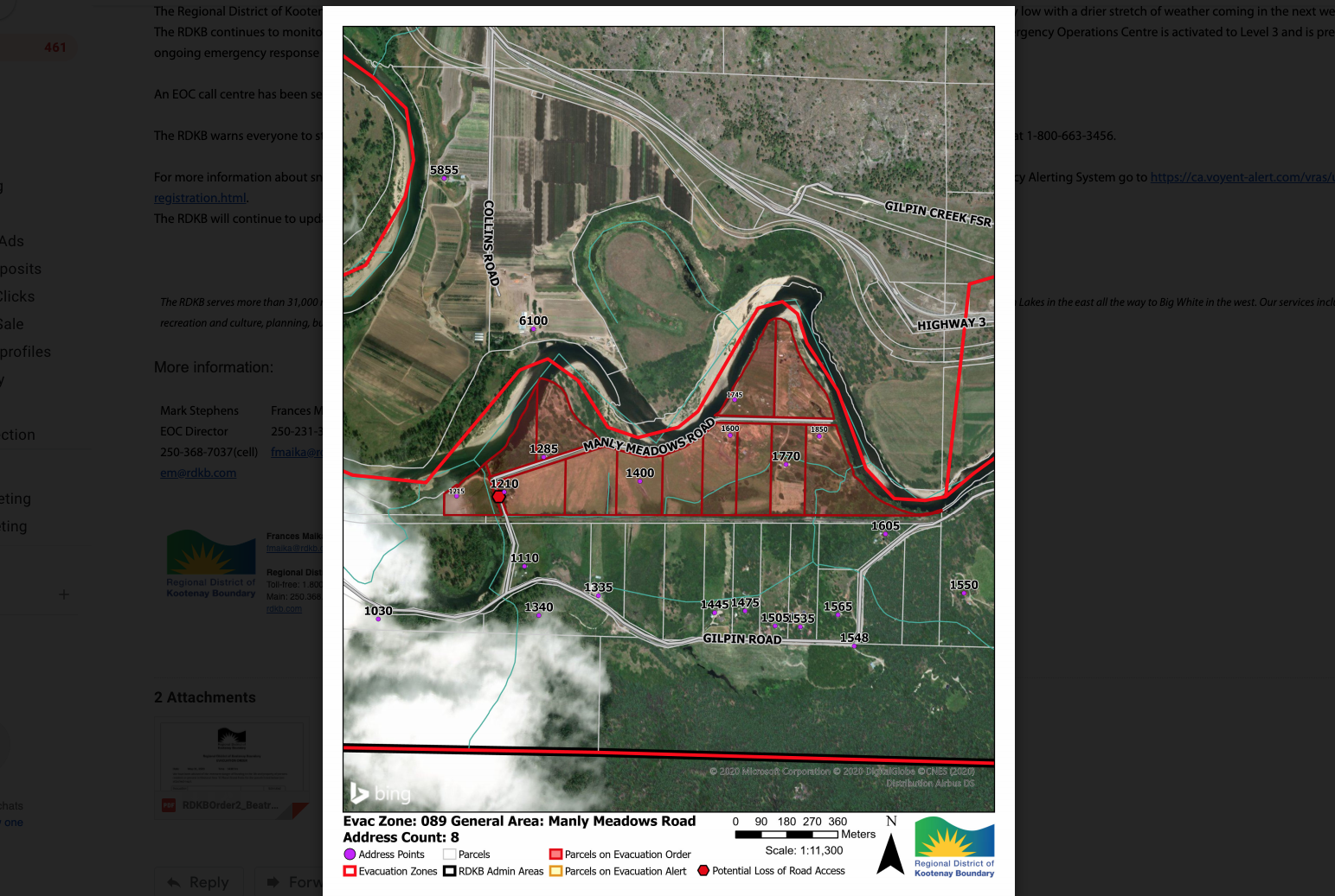UPDATED: Evacuation orders for five properties in the Granby Road area in the City of Grand Forks