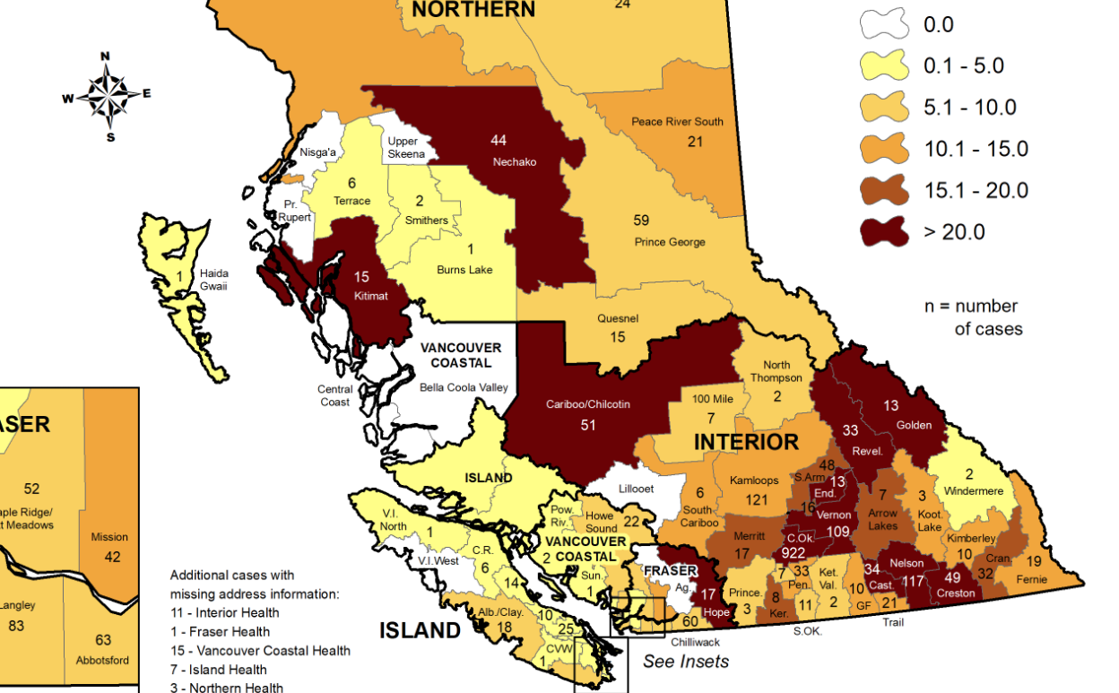 BCCDC graphic shows Nelson area 117 new COVID-19 cases