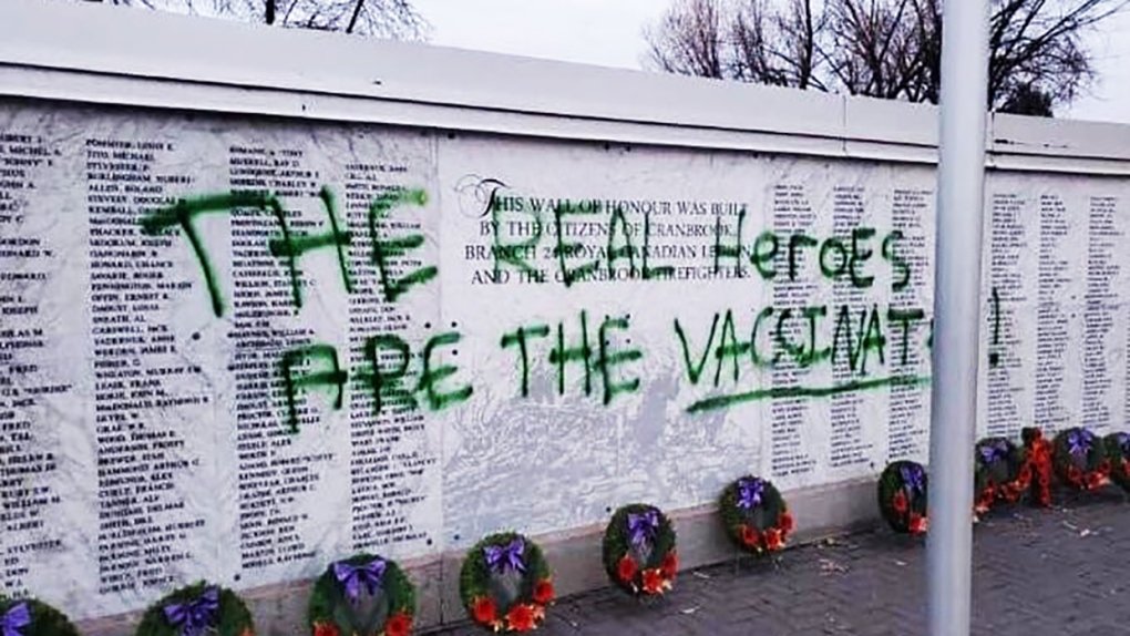 Cranbrook Remembrance Day memorial defaced with pro-vaccine graffiti