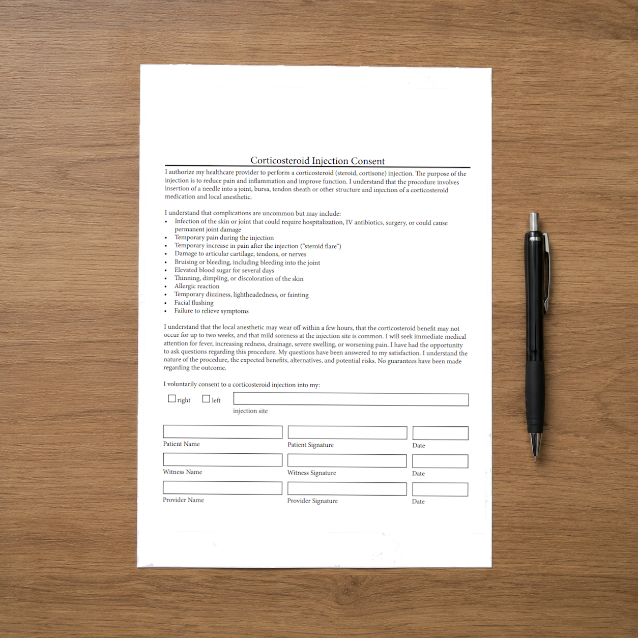 Corticosteroid Injection Consent Form